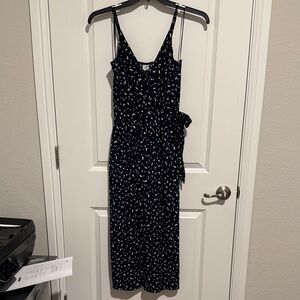 Kaileigh Navy and Cream Patterned Cropped Jumpsuit